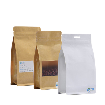 ซื้อ 250G Doypack กระเป๋ากาแฟกระดาษครัฟท์สีขาว กระเป๋ากาแฟครัฟท์ด้านล่างเรียบ online manufacture