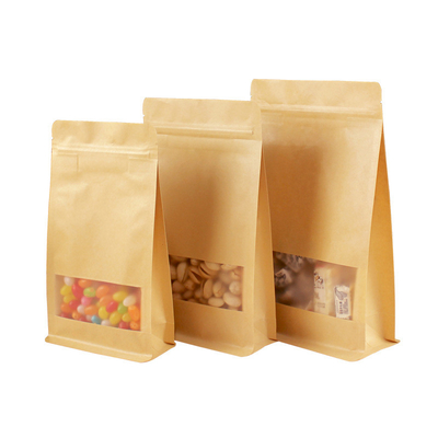 ซื้อ สี่เหลี่ยม ด้านล่าง 140mico ถุง Kraft ถุง Biodegradable กับหน้าต่าง online manufacture